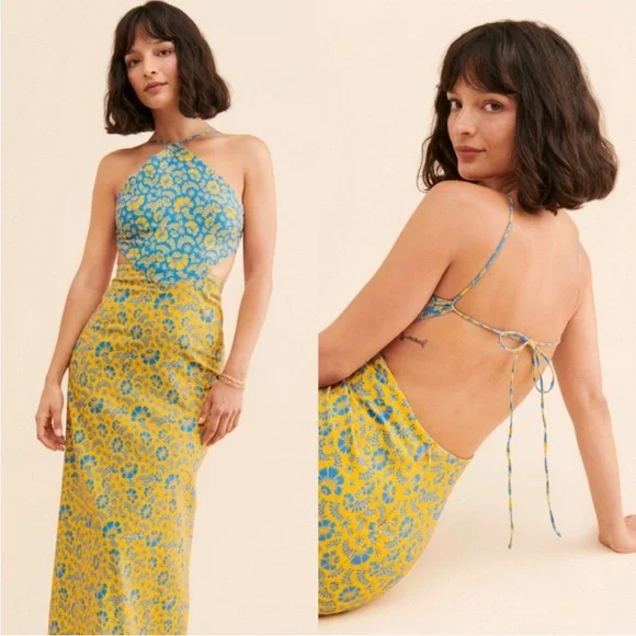 Agua Bendita Backless Dress - Blue and Yellow Floral - Picture 2 of 2